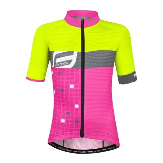 FORCE SQUARE KID kerékpáros mez gyerek fluo-pink 128-140