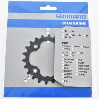 Lánckerék 22F Shimano FCM590 fekete 3x9 PCD 64mm